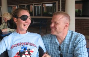 Mariah and Kelley relax outdoorss during her mid-day break. (McGuire VAMC, 7/23/08)